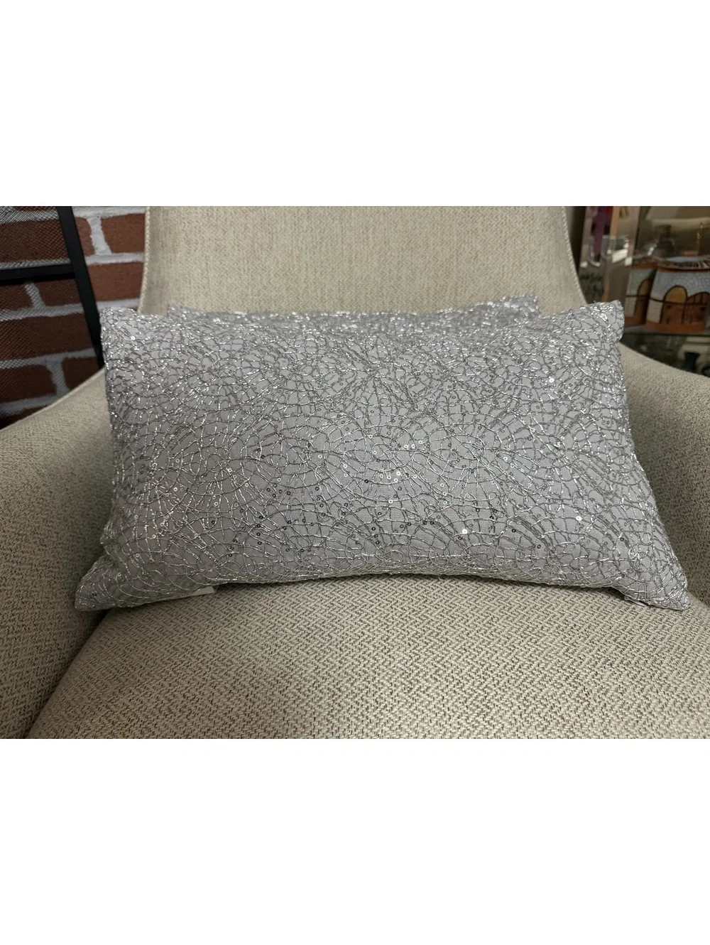 Metro Decor Sequin Lumbar Throw Pillows Gray Silver 12x20 Set of 2 Duck Feather